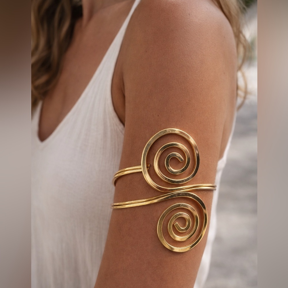 Gold Spiral Double-Band Arm Cuff Bracelet - Women's Jewelry